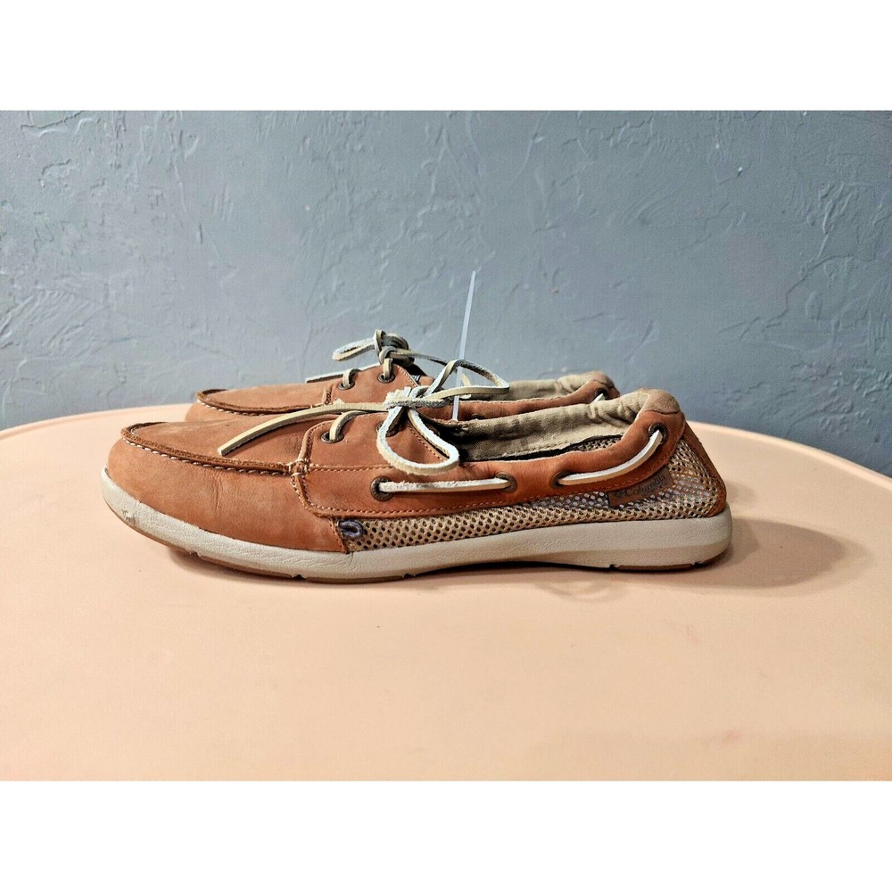 Columbia PFG Women's Delray Boat Shoe Size 11 Tan Leather Mesh Slip on Casual
